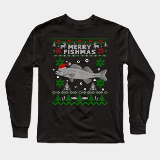 Merry Fishmas Walleye Fisherman Fishing Ugly Christmas Long Sleeve T-Shirt